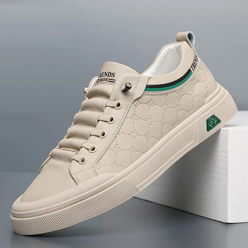 2024 New Shoes for Men Genuine Leather Casual Shoes Luxury Knurling Flat Skateboard Shoes Youth Fashion Cow Leather Sneaker