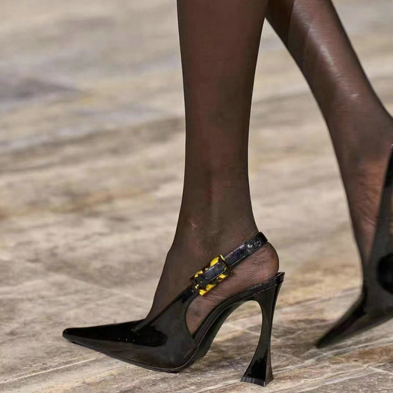 2024 Women's Sandals New Black High Heels Stiletto Beautiful French Bun Head Single Shoe Women Show Pumps