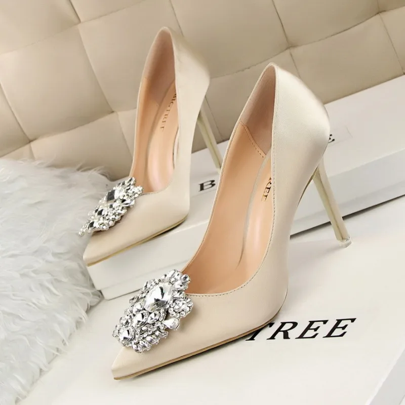 Shiny Rhinestone Women's Luxurious Party Shoes Wedding Pumps Female Slim High Heel Sexy Shallow Mouthed Pointed Toe Single Shoes