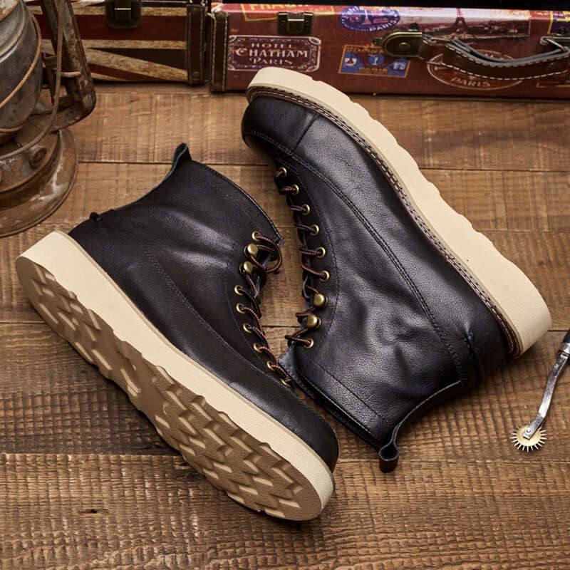 Vintage Men's Ankle Genuine Leather Designer Handmade Platform British Trend Autumn Black Business Boots Shoes Man