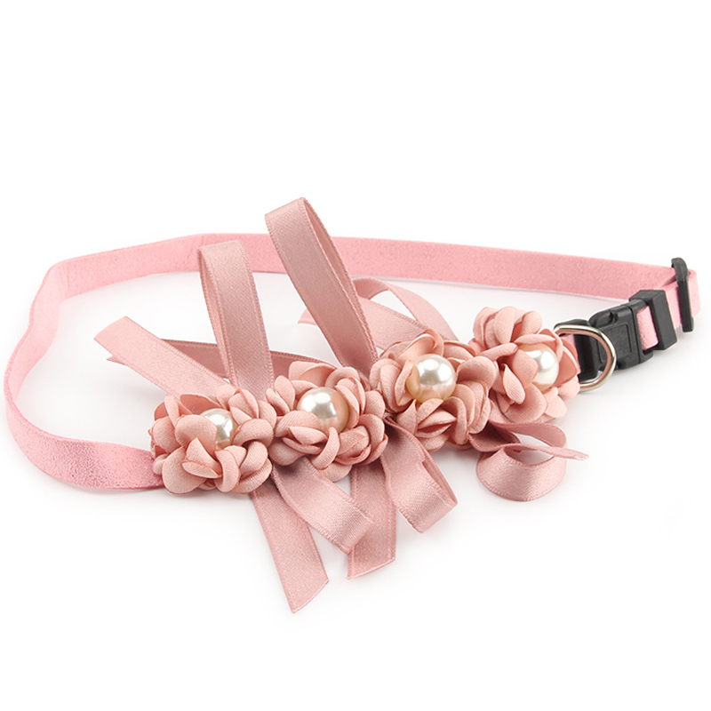 Pet Collar with Pearl Flower Decoration Adjustable Cat Collar for Wedding Party Pet Accessories Product for Kitten and Puppies