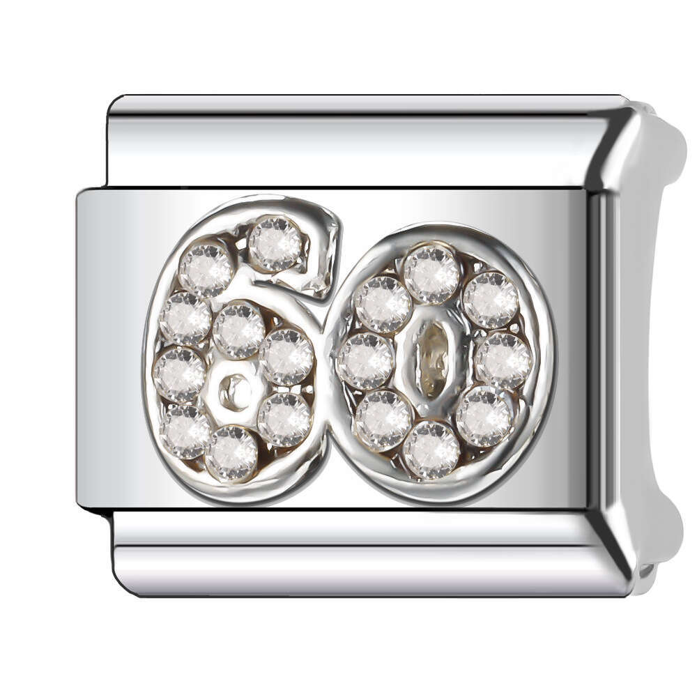 New Women's Gift number with shine stone Bead Italian Charms Links Bangle Beads Fit 9mm Stainless Steel Bracelet Making DIY For Women Fashion Jew