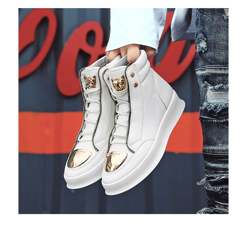 New Shoes for Men Leather Casual Platform Shoes Thick-soled Flat Skateboard Shoes Youth Fashion Lace-up Sneaker