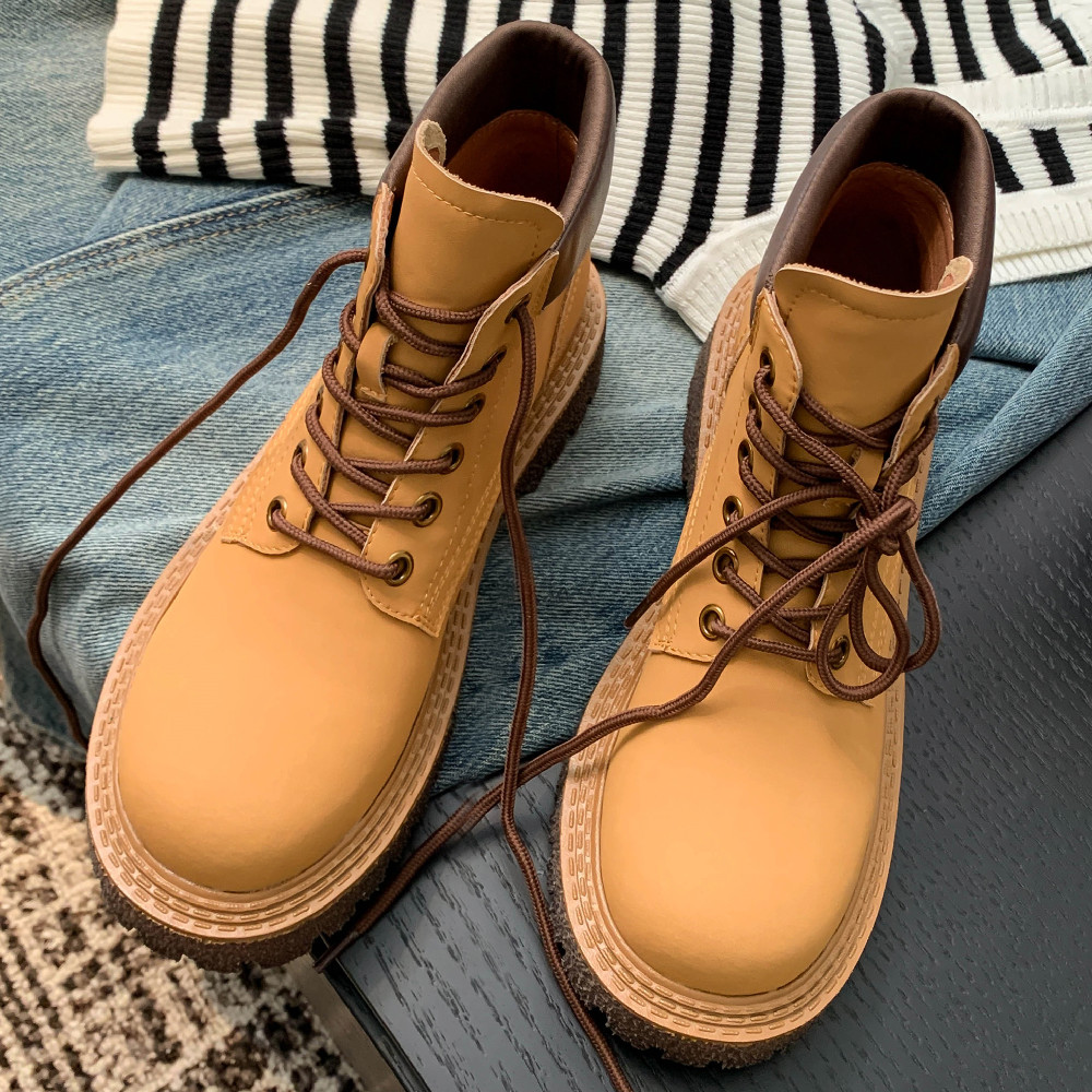 genuine Women's leather lace-up flats autumn ankle round toe casual punk short motorcycle boots high quality shoes women 4bb7