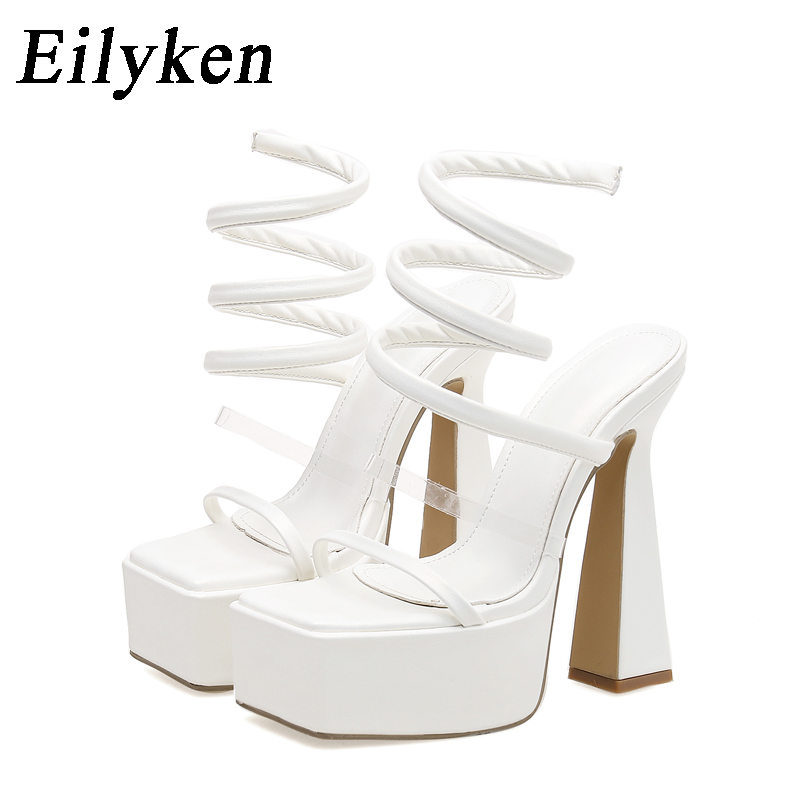 Eilyken New Summer Open Toe Square High Heels Sandals Women Solid Platform Ankle Strappy Nightclub Banquet New Female Shoes 8fb7