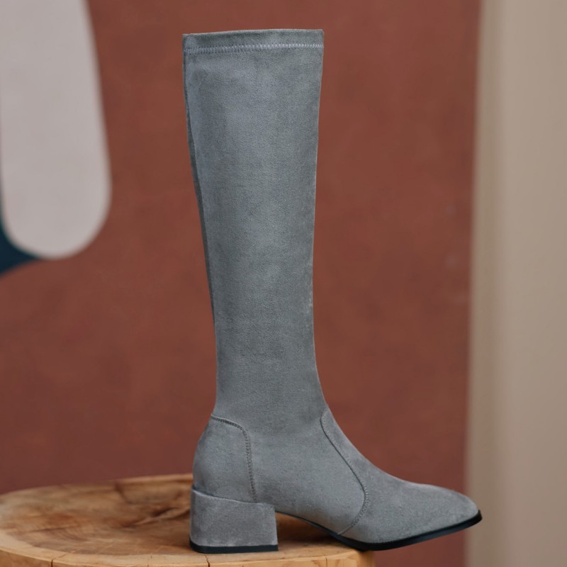 Women's Elastic Thigh Soft ck Knee High Casual Low Heel Winter Shoes Woman Black Grey Long Boots Size 43 4f93 Bla