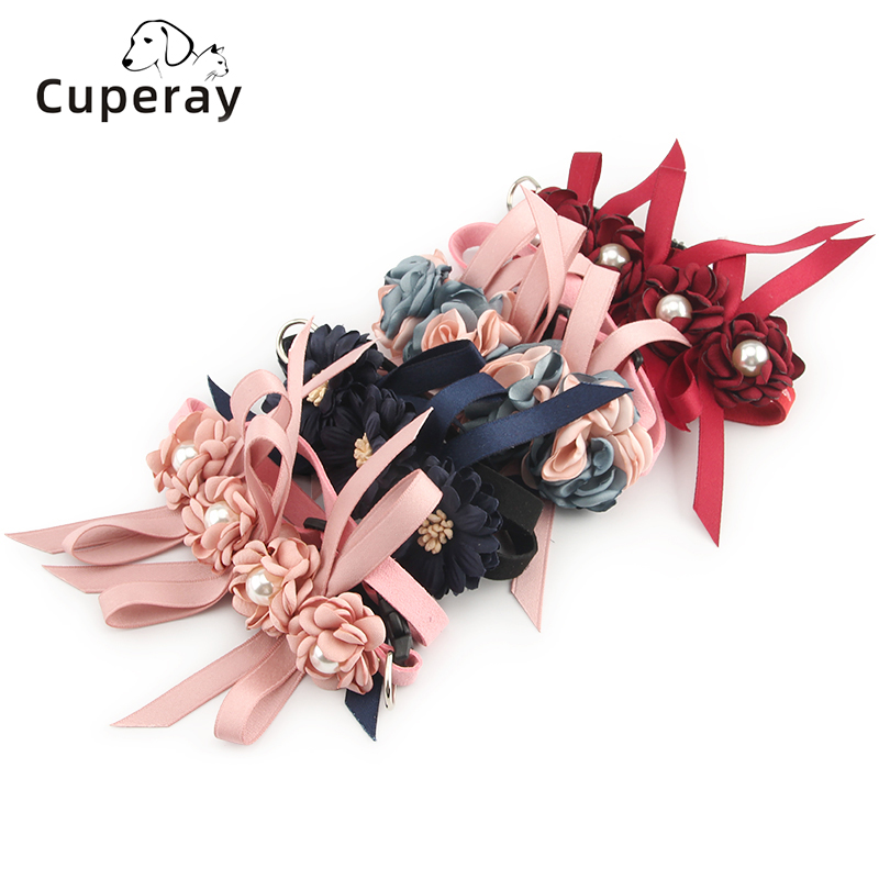 Pet Collar with Pearl Flower Decoration Adjustable Cat Collar for Wedding Party Pet Accessories Product for Kitten and Puppies