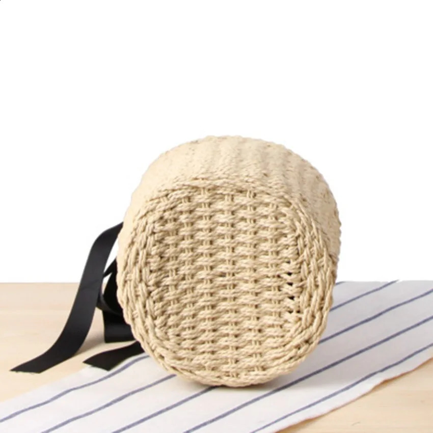cylindrical handbag national style summer vacation woven bag portable bucket with leisure beach 240913