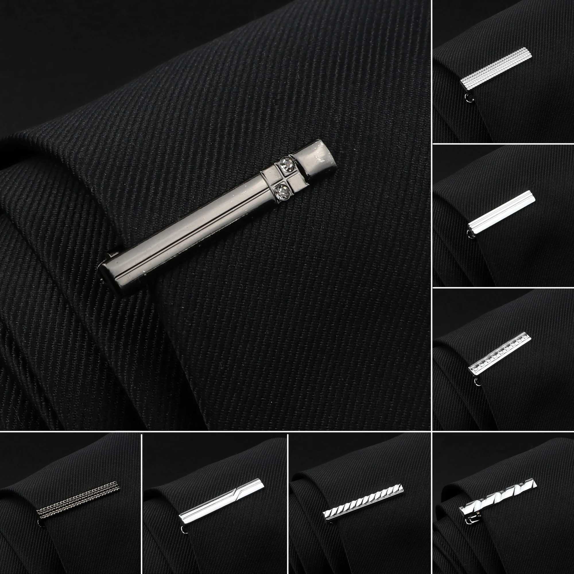 Mens Classic Tie Clips Black and Sliver Tone Tie Clip Metal Pin Clasp Business Wedding Accessories Gifts Jewelry AccessoryX240914