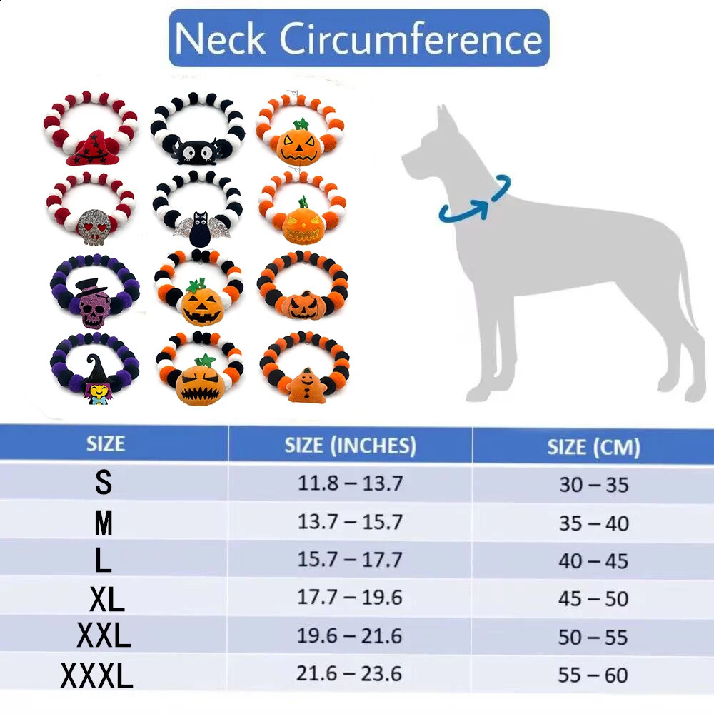 10 pieces of S/M/L/XL bulk Halloween pet dog cat bow polyester plush ball necklace pet dog collar beauty accessories pet supplies 240914