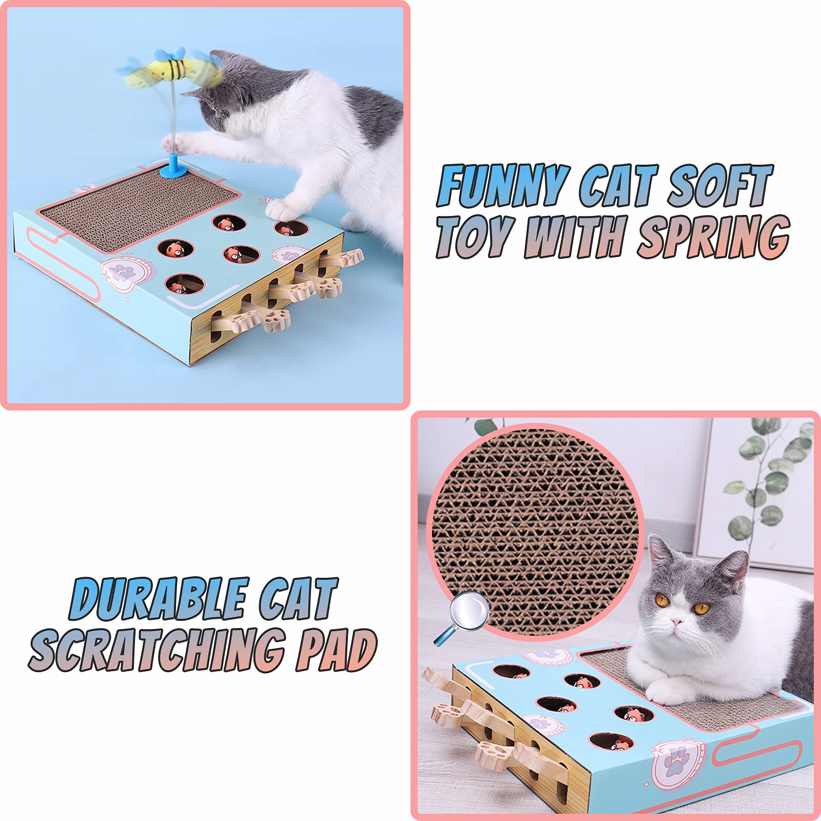 3 In 1 Cat Toys Interactive Cat Scratching Board Chase Hunt Mouse With Scratcher Funny Cat Stick Cat Hit Gophers Maze Tease Toy