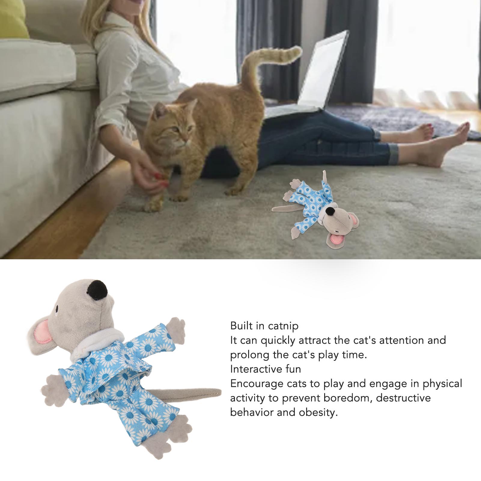 Catnip Mouse Cat Toy, Pet Interactive Chewing Toy, Bite Resistant, Boredom Reduction