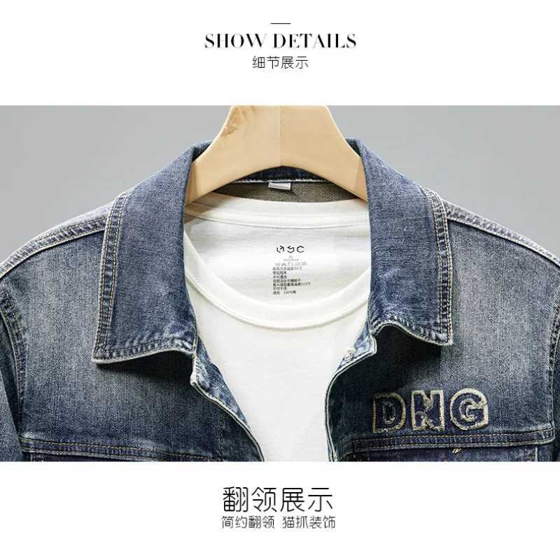 High quality new blue denim jacket with simple design letters embedding trend mens jacket top of the line mens jacket jeans mens jacket W240914