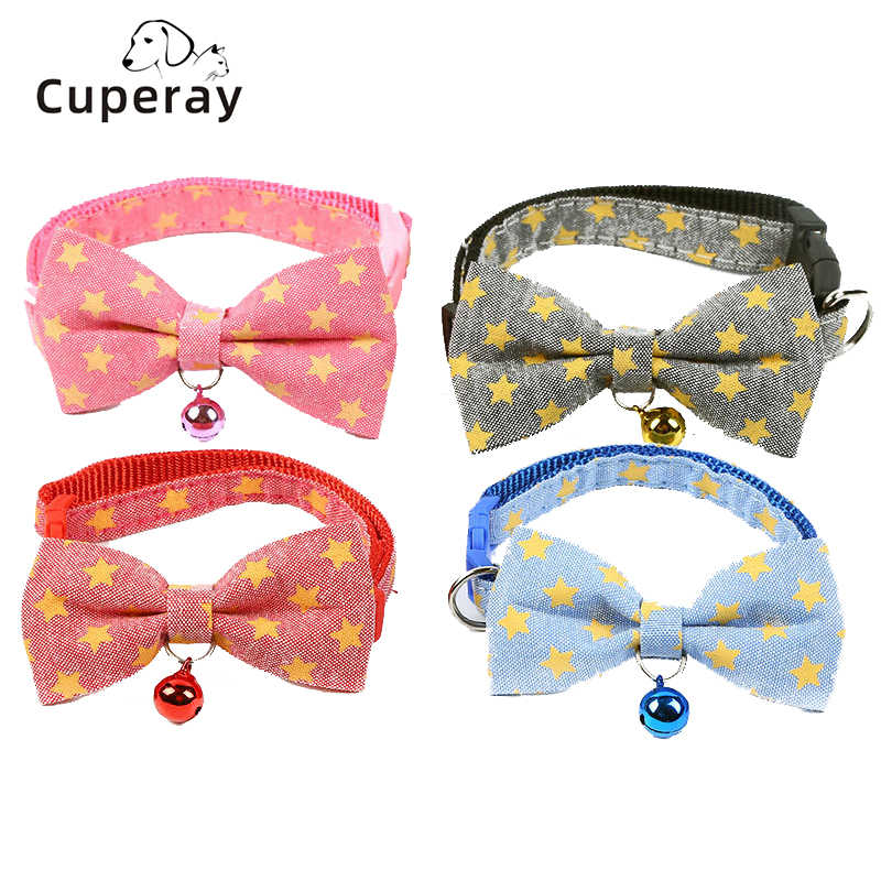 Cat Collar with Bow Pentagram Adjustable Dog Pet Collar Bell To Prevent Getting Lost for Cats and Puppies Pet Accessories Items