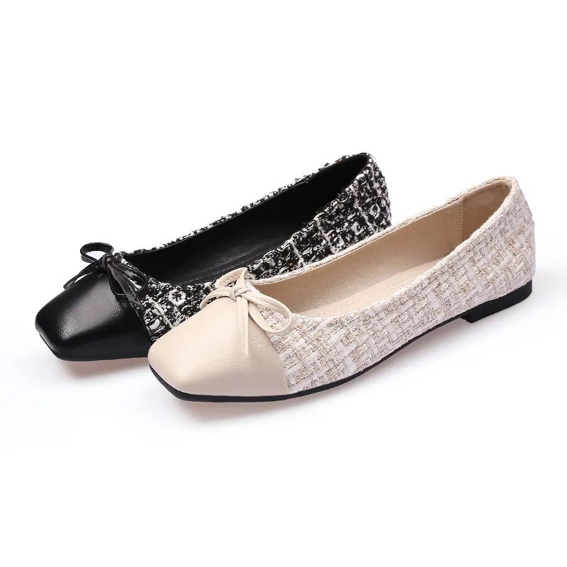 Plus Size 44 Ballerina Flats Round Toe Shoes Woman Tweed Comfortable Slip on Flat Shoes Ladies Maternity Shoes Zapatos