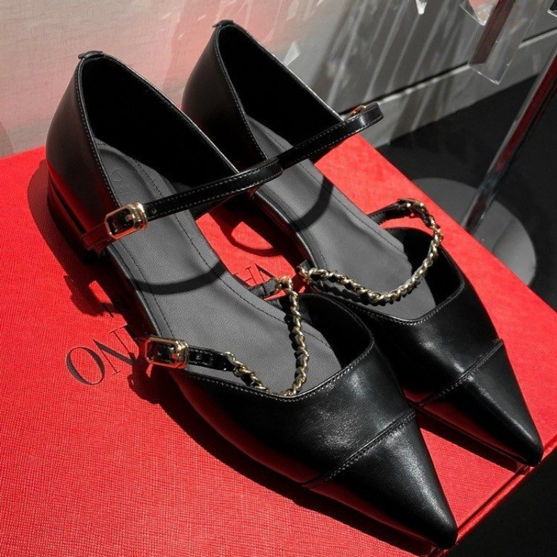 Woman Sandals Suit Female Sier New Womens Leather Low Heels Low-heeled Black Comfort New Stiletto Single Shoes b942 -heeled
