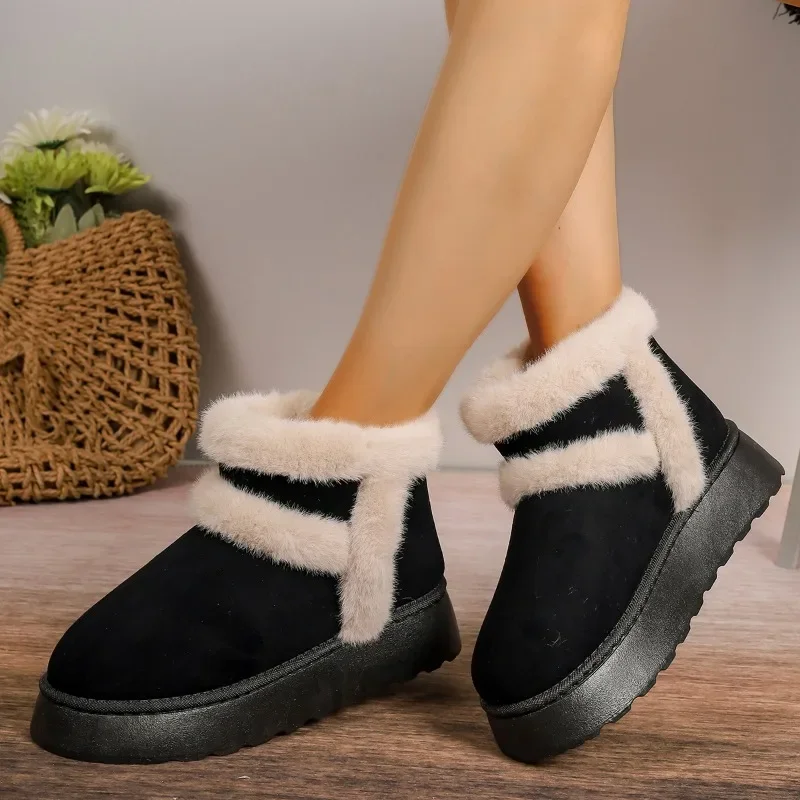 2024 Winter Women Short Plush Warm Snow Casual New Suede Fur Ankle Boots Flats Platform Ladies Shoes Botas 32e3