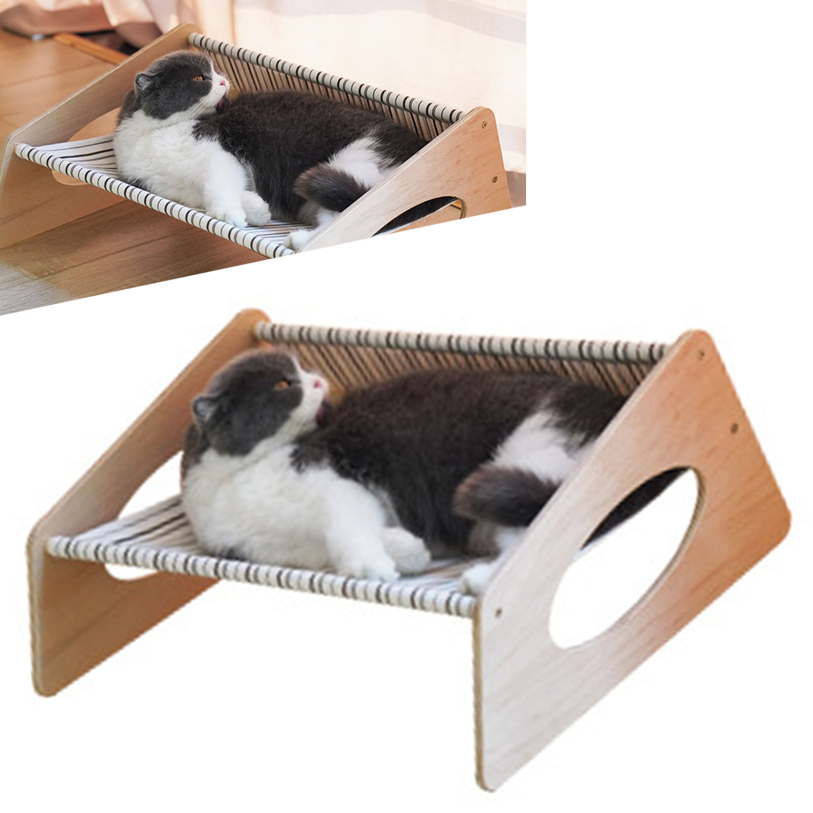 Cat Bed Hammock Medium Breathable Sturdy Linen Comfortable Elevated Cat Bed For Indoor Yellow Geometric