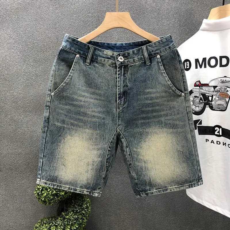 Mens Retro Denim Shorts Casual Knee Length Solid Fashion Cowboy Shorts 2023 Summer New Kpop Boyfriend Streetwear Short JeansX240914