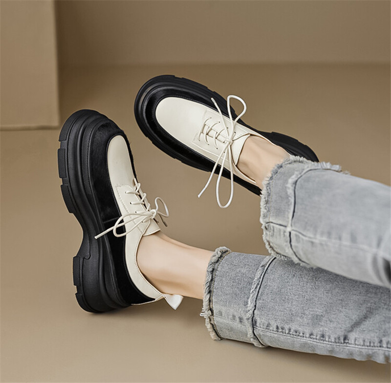 2025 new Horsehair Winter Sheepskin Loafers Round Toe Pumps Platform for Women Concise Ladies Shoes Mixed Color High Heels cf25