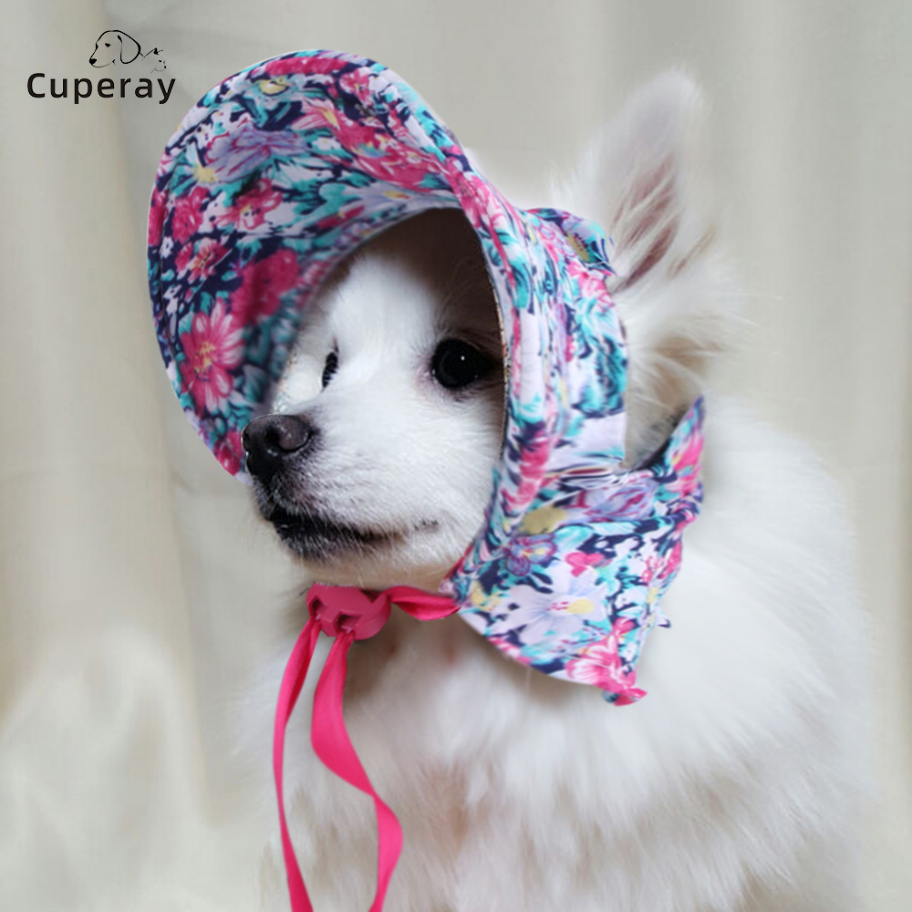 Pet Floral Hat, Cute Cat and Dog Retro Hat Shade Tie Floral Pet Dress Up Hat Soft & Comfortable for Small and Medium Dogs Cats