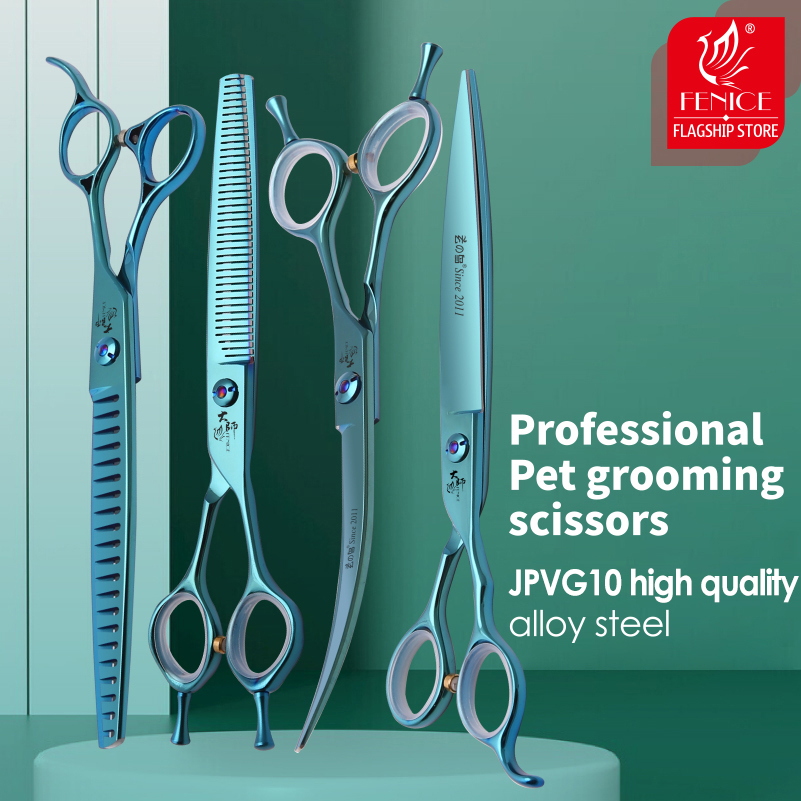 Fenice VG 10 Dog Beauty Scissors 7/7.5 Inch Professional Pet Dog Grooming Scissors Kit Straight&Curved &Thinner&Chunker Shears