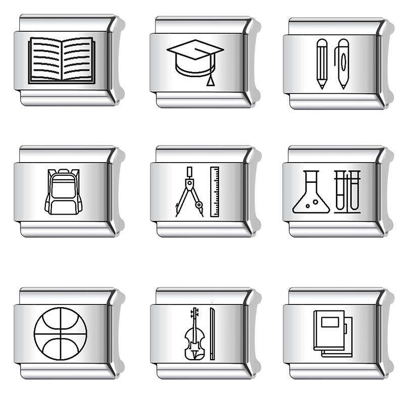 New Women's Gift Stationery book pen Bead Italian Charms Links Bangle Beads Fit 9mm Stainless Steel Bracelet Making DIY For Women Fashion Jewelry