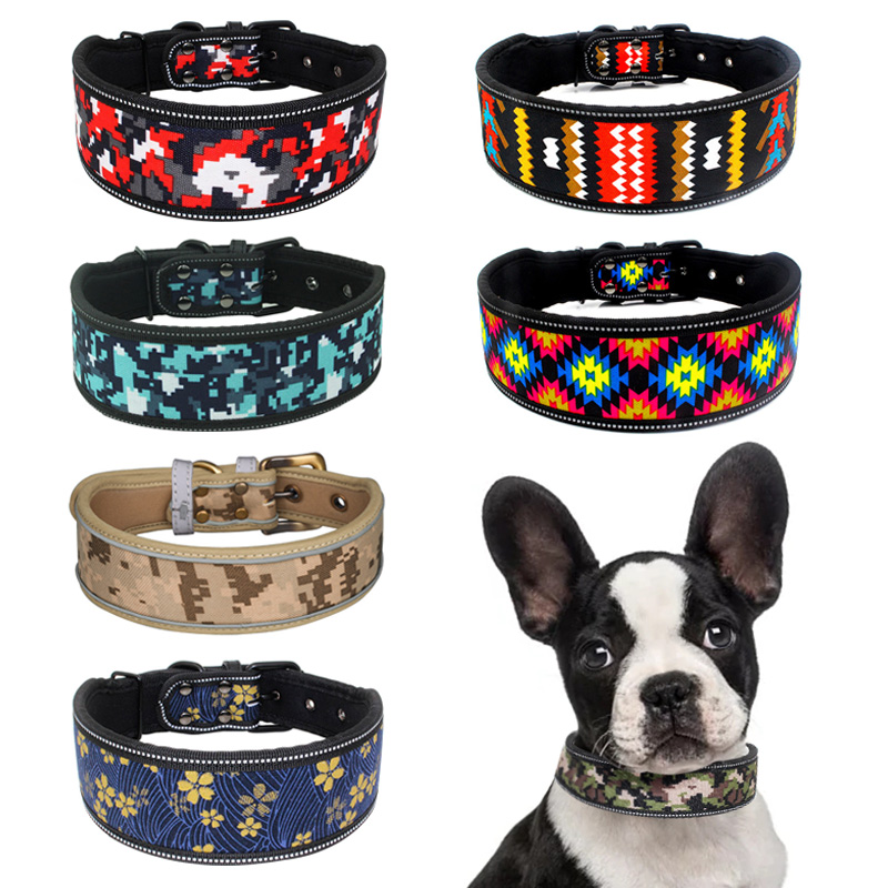 Printed Pet Decorative Collar Adjustable Durable Pet Collar for Large Dogs Reflective Dog Collar Puppy Collar Pet Supplies