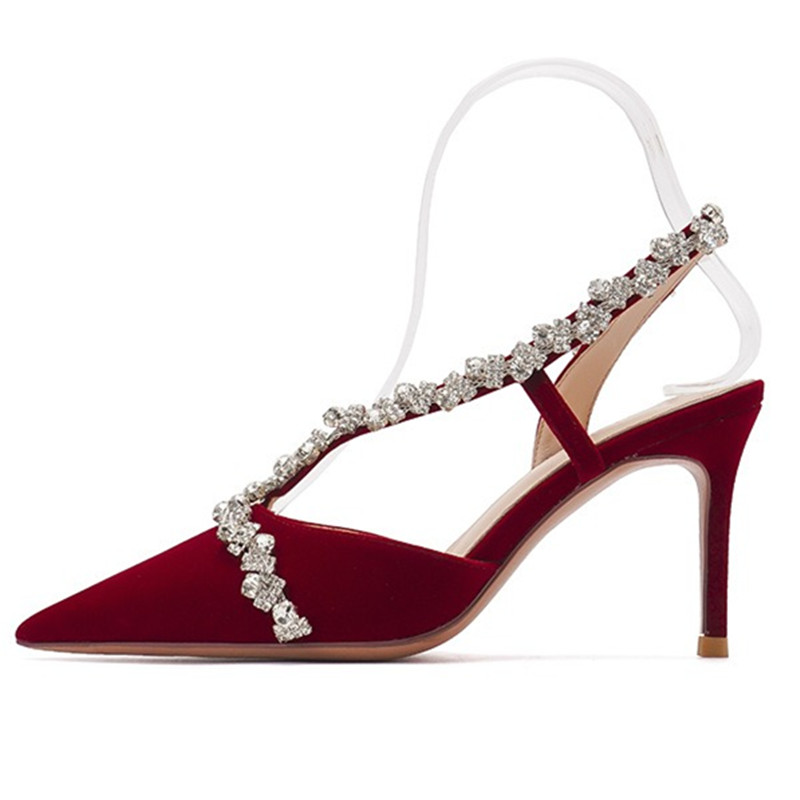Baotou Summer Rhie Sandals Female One-e Strap Thin Heel Fairy Wind Pumps Super High Heels Red Wedding Shoes 8c23 s