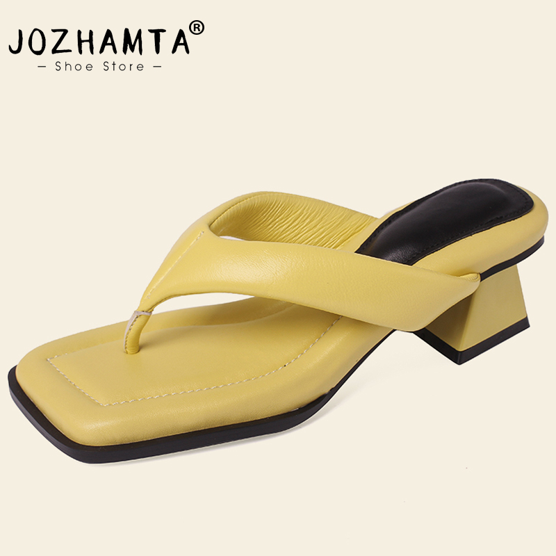 Size JOZHAMTA 33-40 Sandals Summer 2023 Fashion High Heels Shoes For Women Flip ps Real Leather New Slippers Slides 245e