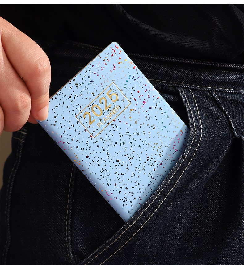 2025 A7 English plan book Laser colorful cover schedule book Portable pocket book Mini book