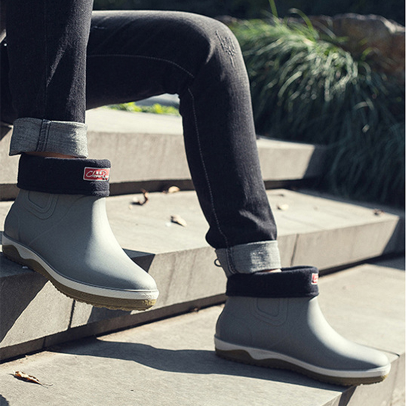 Fashion Men's Rain Boots Winter Cotton Warm Work Boots Men Wear-resistant Outdoor Work Rubber Boot Waterproo Boot Fishing Shoes