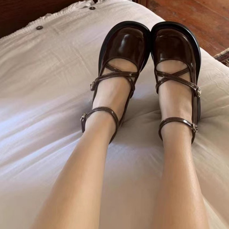 Women Retro Shoes Round Toe Branded Pumps 2023 Beige High Heels Mary Jane Sandals Ladies Classic Style Fashion Leather New Spring La 7740