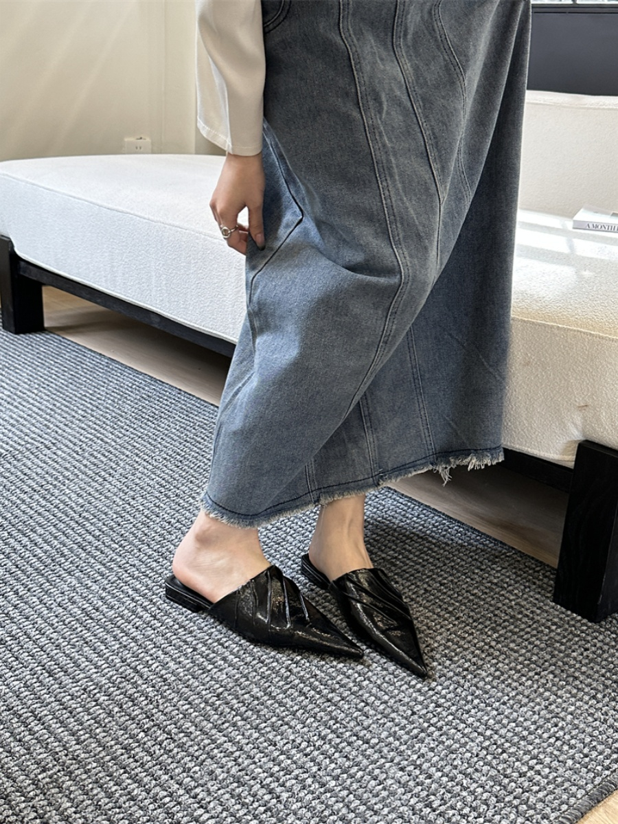 Pleated Slides Footwear Women Mules Spring 2024 Sandals Fashion Shallow Slip On Ladies Flats Shoes Female Slippers f446