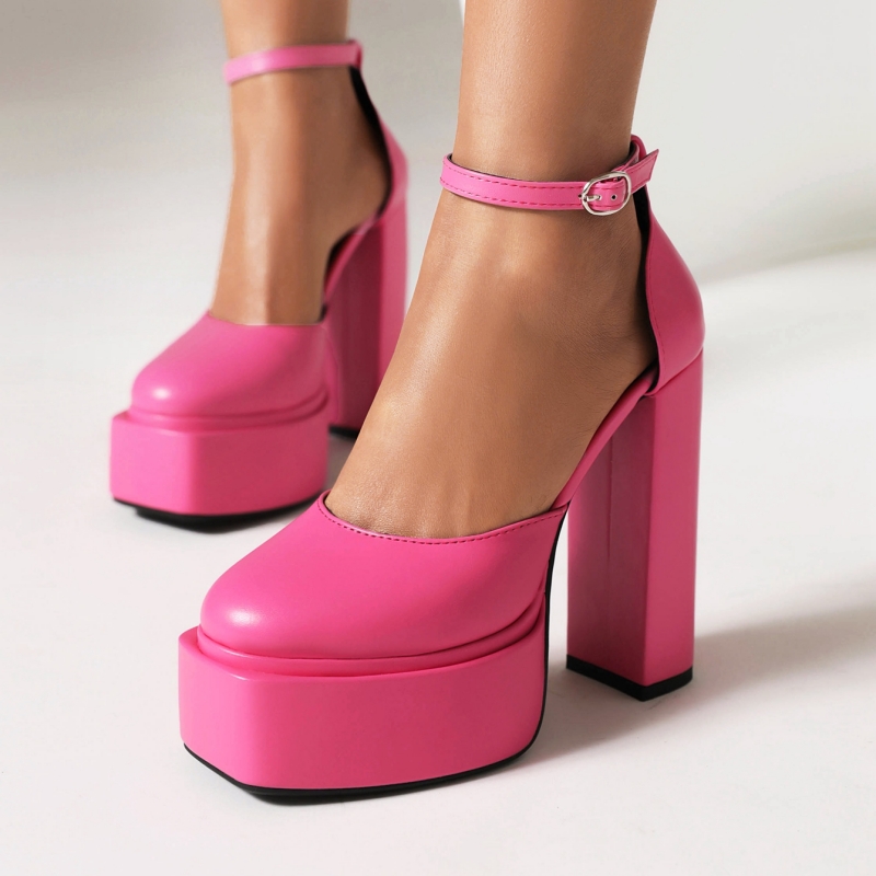 Straps Ankle High Heels Sandals Women Sexy Round Toe Dress Pumps Black Red Heeled Dance Party Fetish Shoes Female Large Size 96f8