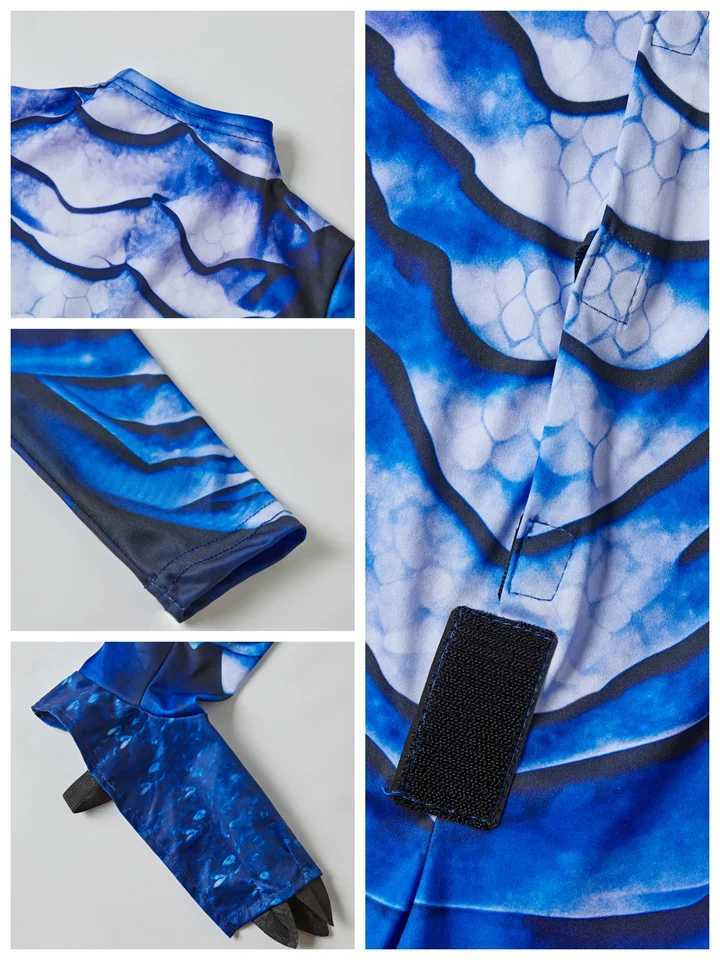 Boy Frost Blue Dragon Knight jumpsuit childrens Halloween carnival themed party costume with wing tail mask W240914