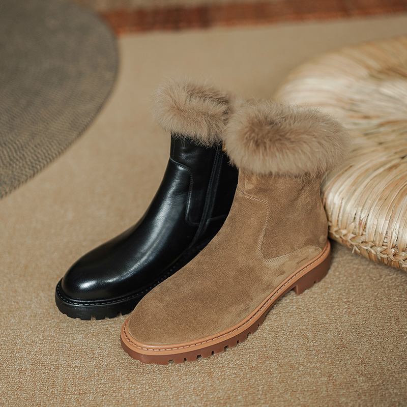 2024 new Winter Round Toe Chunky Heel Shoes for Warm Wool Women Casual Snow Boots bac2