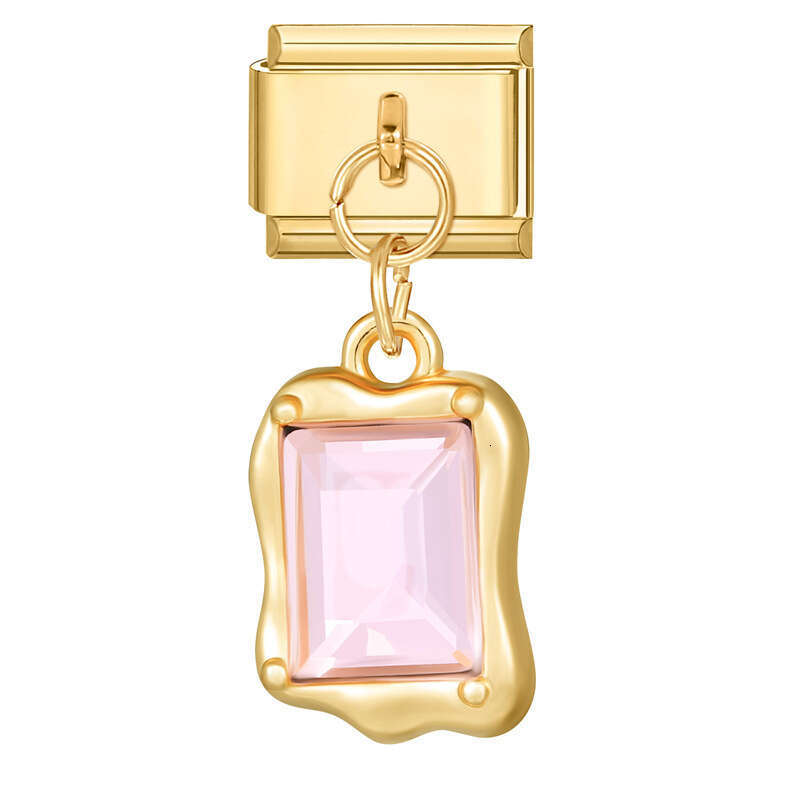 New Women's Gift Gold butterfly pink heart with CZ Pendant Italian Charms Links Bangle Beads Fit 9mm Stainless Steel Bracelet Making DIY For Wome