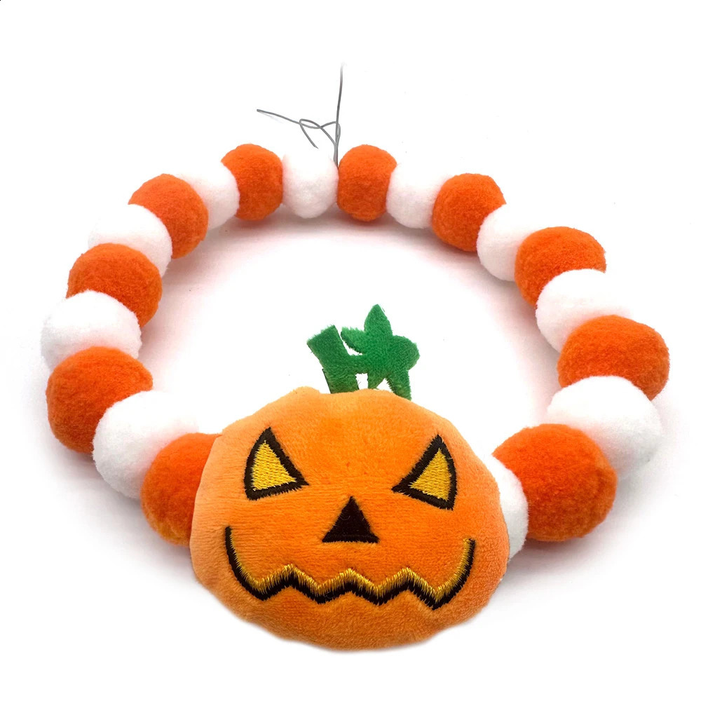 10 pieces of S/M/L/XL bulk Halloween pet dog cat bow polyester plush ball necklace pet dog collar beauty accessories pet supplies 240914