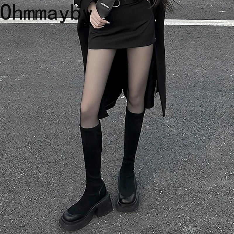 Women Platform Knee High Fashion Slip On Knight Long Boots Square Heels Autumn Winter Ladies Shoes 3384