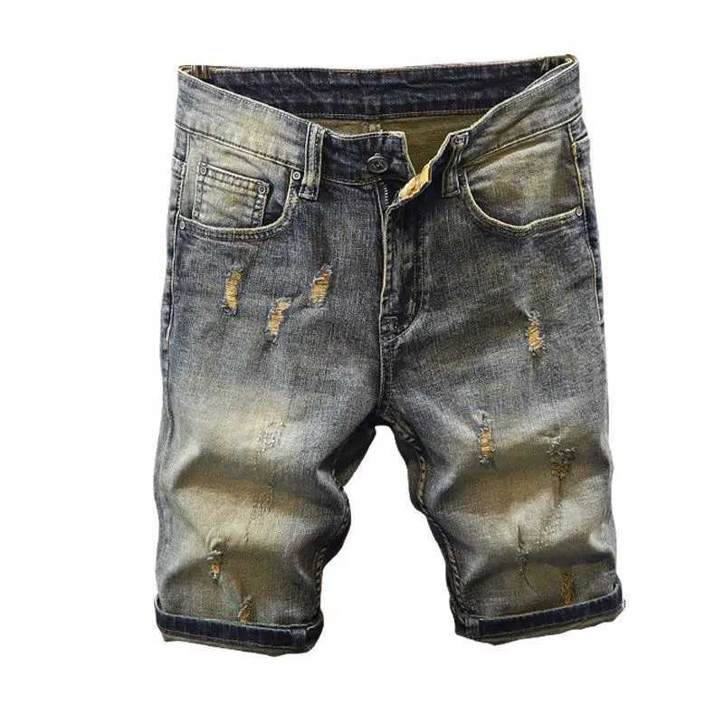 Summer Luxury Mens Clothing Vintage Blue Jeans Cowboy Korean Denim Knee Length Jeans Mens Casual Streetwear Mens Denim ShortsX240914