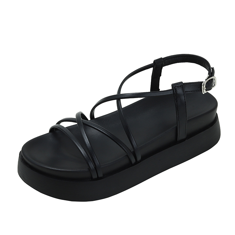 Heeled Beige Sandals Beach Shoes Cross Muffins shoe All-Match 2024 Summer Black Flat Clogs Fashion Girls New Low Comfort PU Casu d302