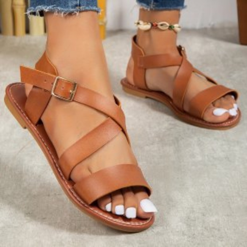 2025 new for Shoes Women Flat Sandals Elegant Women's Summer Footwear Soft PU Leather Sandalias Mujer b3c9 's