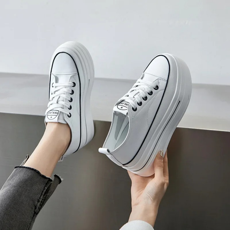 Koznoy 8cm Genuine Leather Vulcanize Summer High Brand Comfy Spring Autumn Platform Vulcanize Women Chunky Sneaker Loafer Shoes