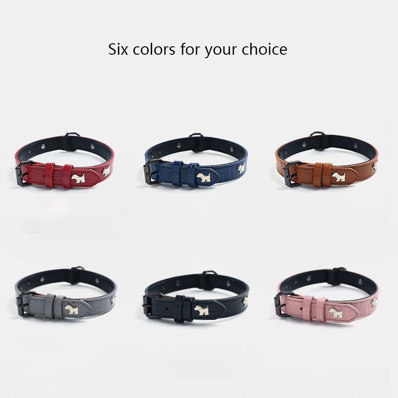 Leather Dog Collar Adjustable Crocodile Leather Pet Collar Embedded Puppy Graphics Decoration for Small, Medium and Large Dogs