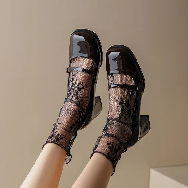 Leather Platform Pumps: 6.5cm Chunky Heel Mary Jane Loafers 4 ef39a