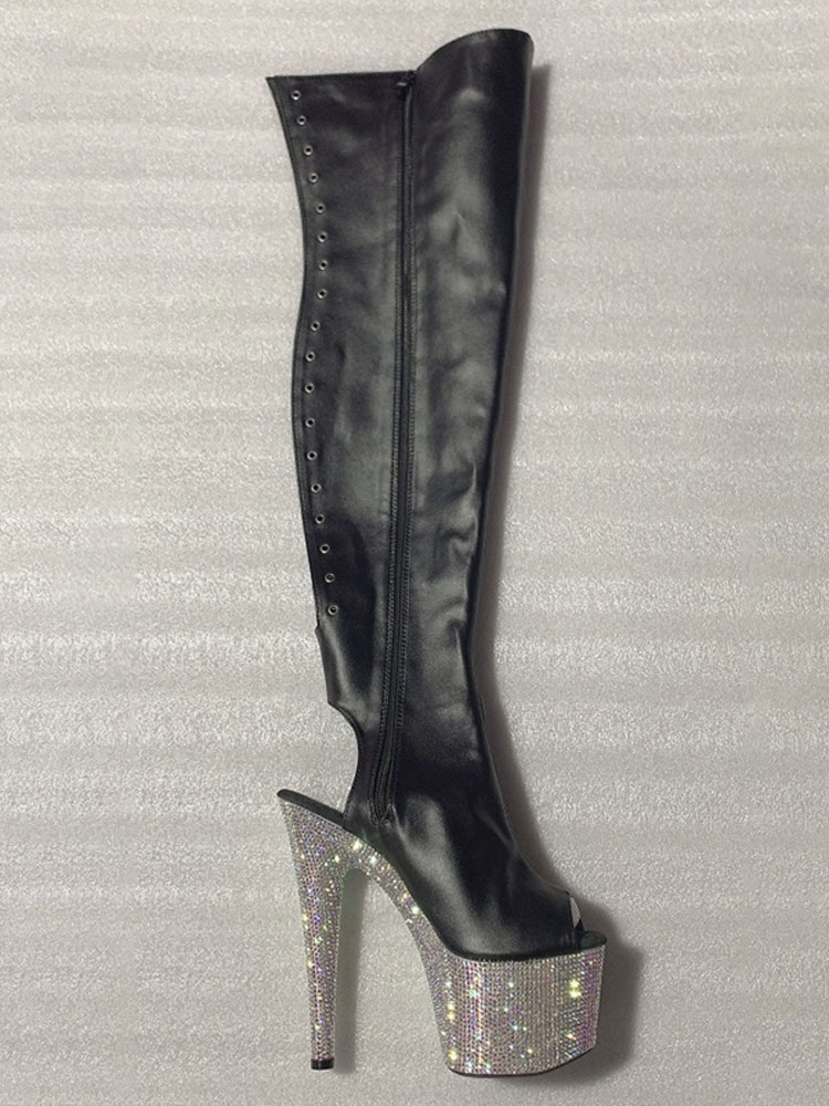 Crossdress Sexy 17cm Over The Knee Boots Platform Gothic Pole Dance Stripper Heels Peep Toe Lace Up Exotic Women Shoes Fashion