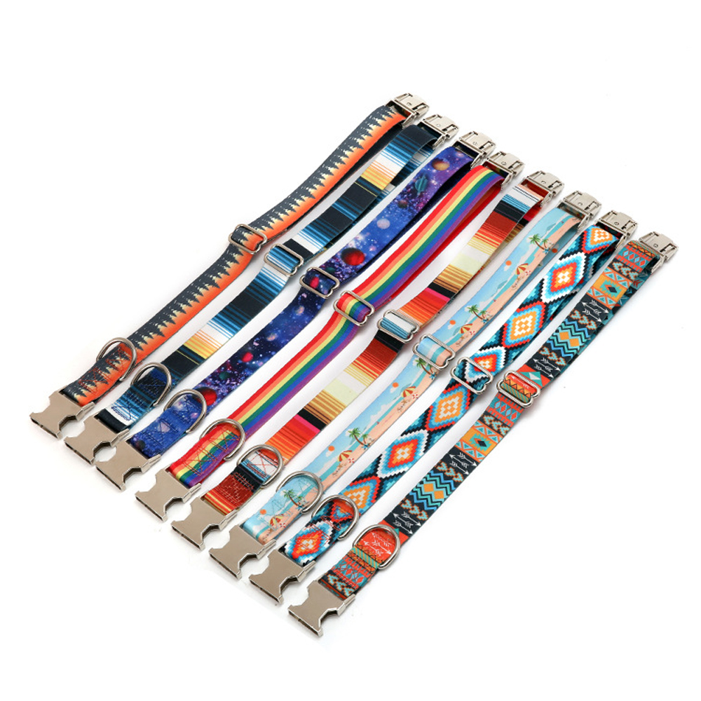 Custom Dog Collar Adjustable Nylon Printed ID Tag Name Free Nameplate Personalized Small Large Medium Pet Engraved Dogs Collars