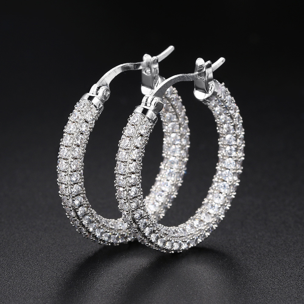 2024 Women's Hip Hop Large Clip Earrings: Sterg Sier Micro Cubic Zircon Pave Vintage Jewelry