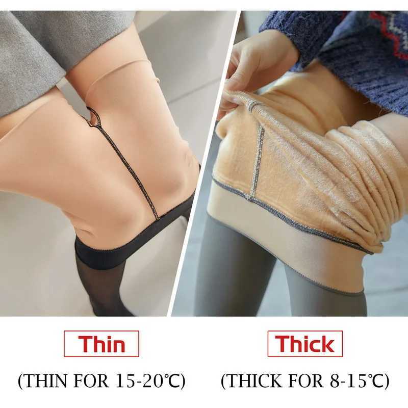 Women Winter Thermal Leggings Slim Translucent Plush Up Pantyhose Stockings Translucent Pants Sexy Elastic Thick PantyhoseX240914